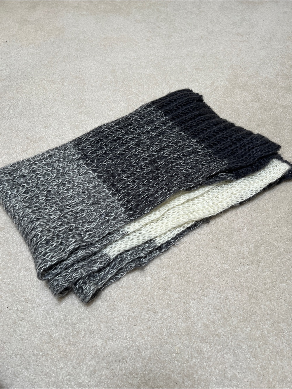 RW&CO. Knit Colorblock Scarf — Black, Gray & Cream